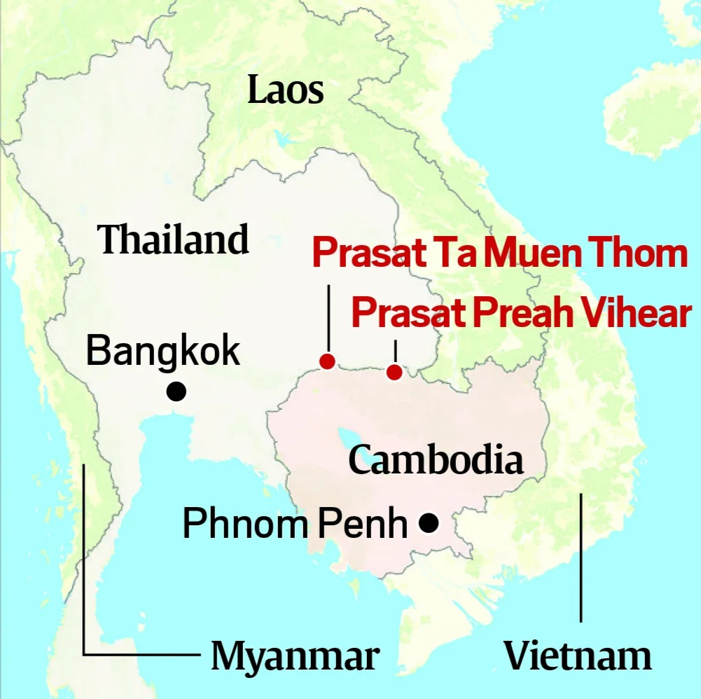 Une carte ancienne pour la Frontière Cambodge-Thaïlande.