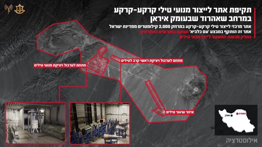 Infographie officielle de l'IDF montrant les frappes sur les Missiles iraniens Installations en 2026.