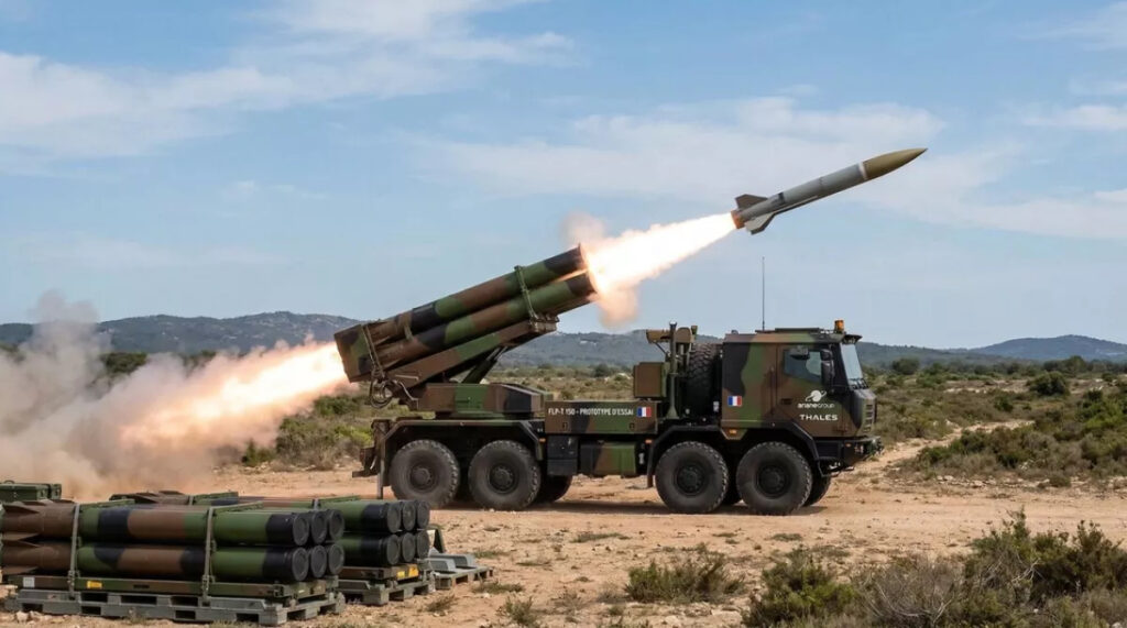 Le véhicule X-Fire déployant le système de missiles terrestre.
