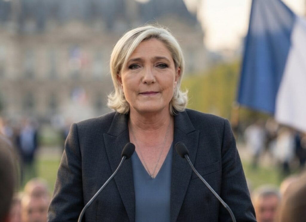 Marine Le Pen s'exprimant durant la campagne de Marine Le Pen