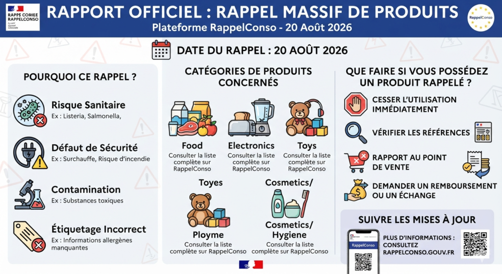 Rayon réfrigéré de supermarché avec barquettes de jambon et pancarte jaune de rappel produit
