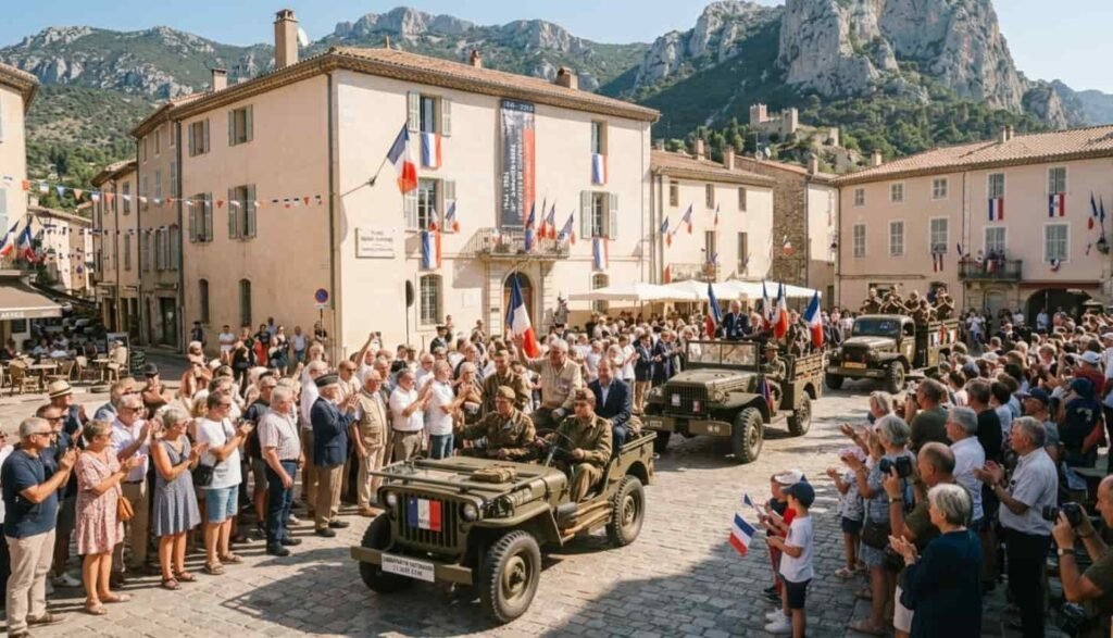 Résistants positionnés sur les hauteurs du Roc dominant Castellane à l'aube