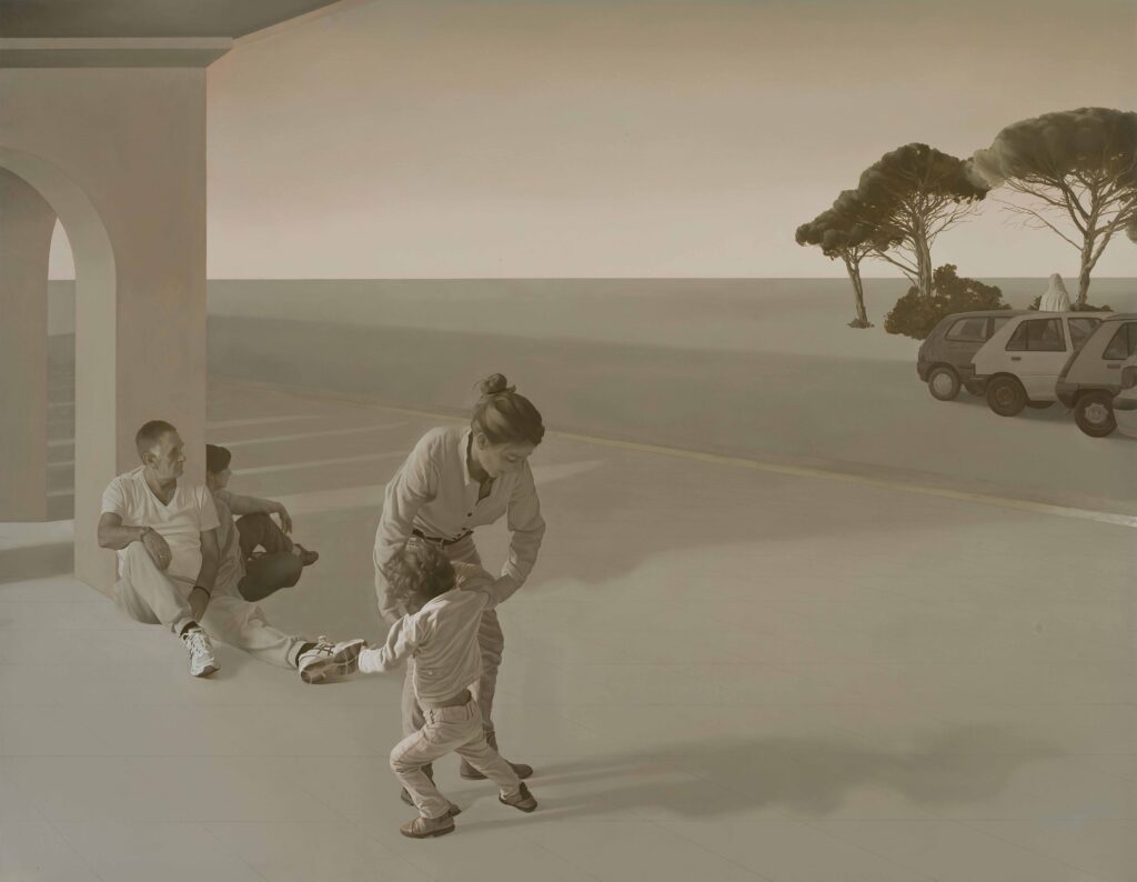 Guillaume Bresson à Versailles : Donner à Voir les Invisibles Le travail de Guillaume Bresson inclut souvent une espèce de tension silencieuse dans ses oeuvres selon Hanifa Chanaoui, conférencière au Musée national Picasso-Paris. ©Soline Heurtebise