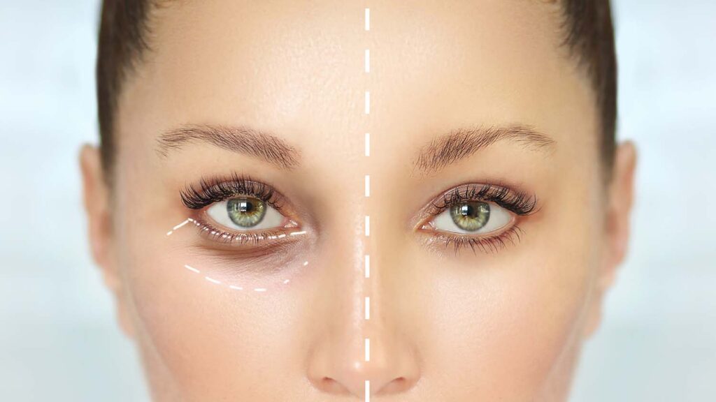 Une femme avec des cernes d'un côté du visage