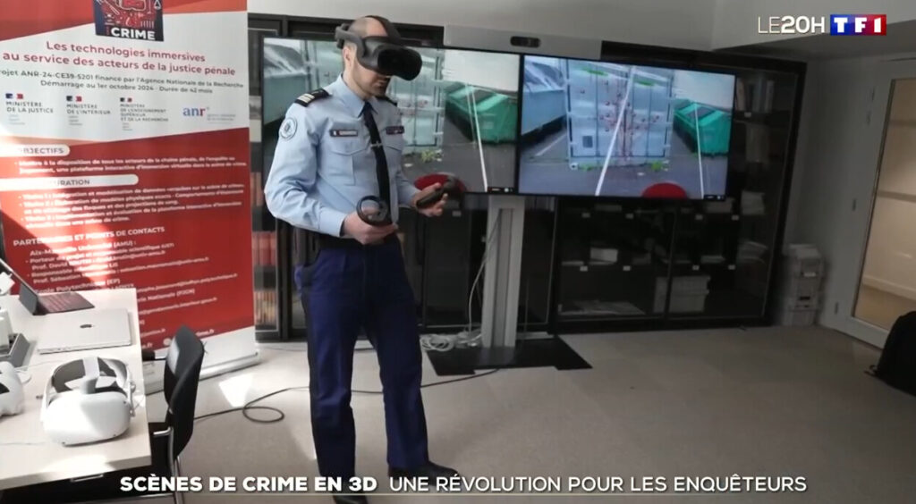 Le projet iCRIME : Recréer virtuellement une scène de crime pour aider les enquêteurs et les magistrats à établir la vérité Le lieutenant-colonel Mikaël de Miras est chef adjoint à la Division criminalistique ingénierie et numérique de l'IRCGN (crédit image : capture du JT du 20h de TF1).