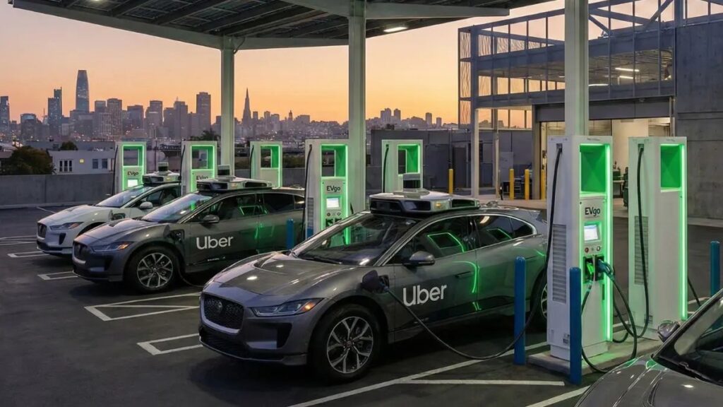 Recharge des véhicules autonomes 2026 Uber investit 100 millions de dollars Bras articulé assurant la recharge des véhicules autonomes sans intervention humaine