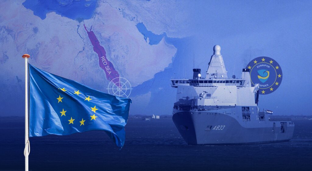 Opération Aspides de l’UE : Allemagne freine l’élargissement au détroit d’Ormuz Berlin 2026 Navire de la marine allemande engagé dans l'Opération Aspides de l'UE en mer Rouge.