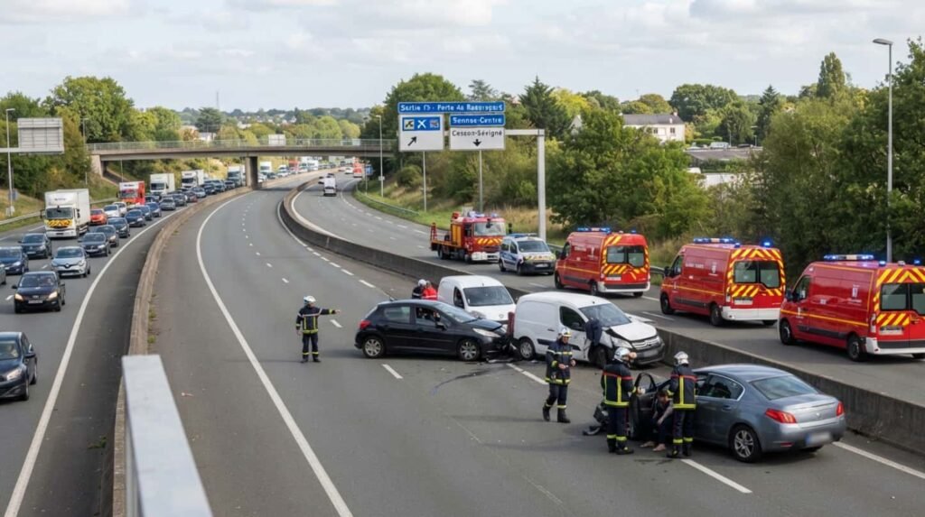 Piré-Chancé : six occupants coincés dans un véhicule après un accident sur la D777 Vue aérienne de la route départementale D777 bordée d'herbe et de champs