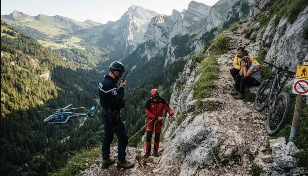 Hélicoptère de la sécurité civile Dragon 74 survolant un massif montagneux
