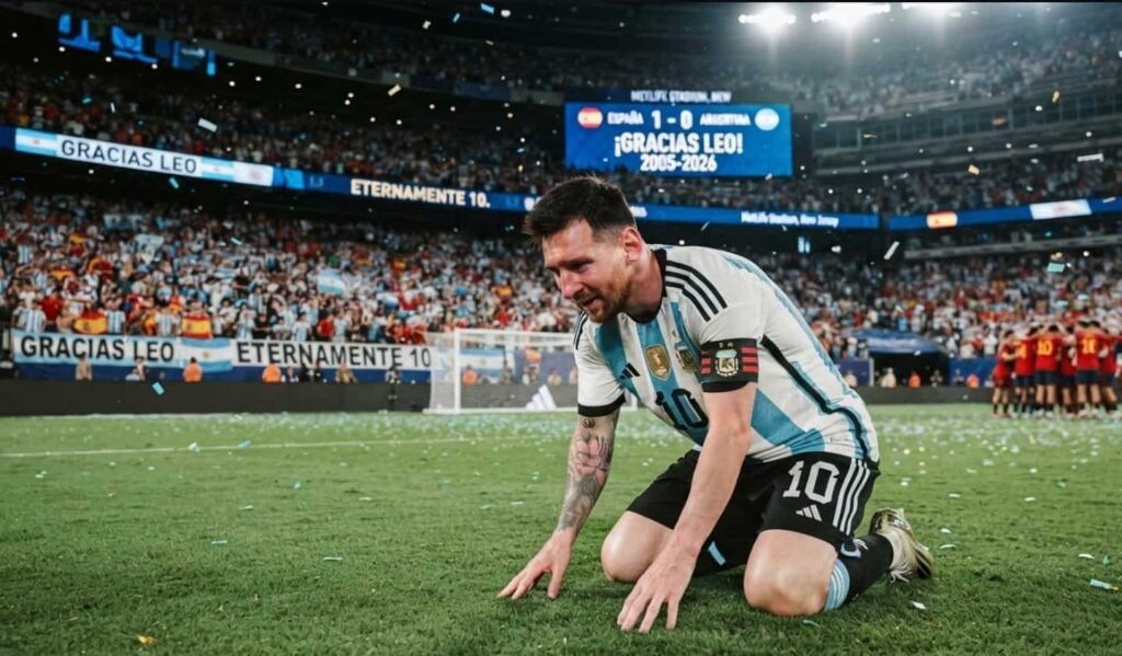 Lionel Messi en larmes sur la pelouse après la défaite en finale du Mondial contre l'Espagne
