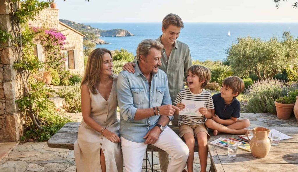 David Hallyday s’offre une parenthèse estivale en famille avant le dernier marathon David Hallyday dans son potager en été, tenant un panier rempli de tomates fraîchement récoltées
