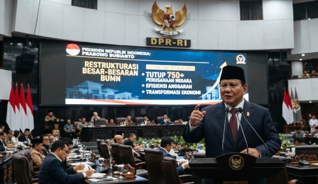 En Indonésie le président Prabowo annonce la fin de 750 entreprises publiques Bâtiment administratif d'une entreprise publique indonésienne avec drapeau national