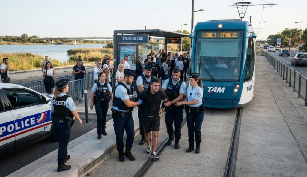 Pérols : contrôlé avec de la cocaïne, il bloque le tram et se jette à l’eau Rame du tramway ligne 3 arrêtée à quai à la station Étang de l'Or à Pérols