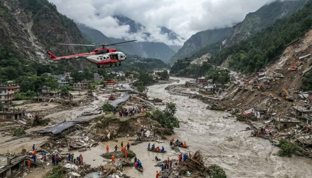 Népal : une crue éclair fait au moins 95 morts, des centaines de touristes disparus Un mur d'eau et de boue marron s'abat sur des bâtiments au poste-frontière de Gyirong