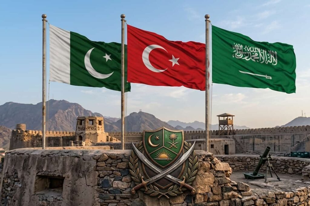 L’Arabie saoudite, la Turquie et le Pakistan signent un pacte de défense historique Carte du Moyen-Orient mettant en évidence le Golfe persique, la mer Rouge et les routes maritimes environnantes