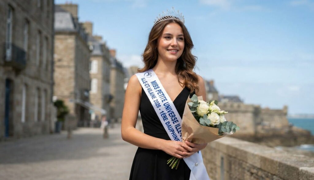 Portrait de Lola Dufros, 22 ans, portant son écharpe de première dauphine Miss Petite Universe Ille-et-Vilaine