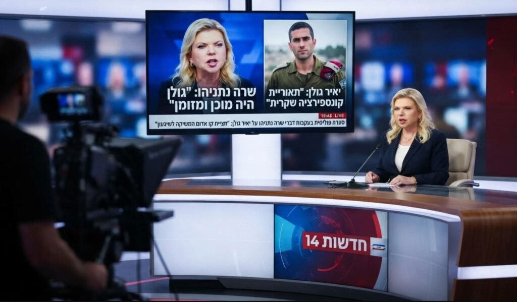 Sara Netanyahou interviewée en studio sur le plateau de la Chaîne 14