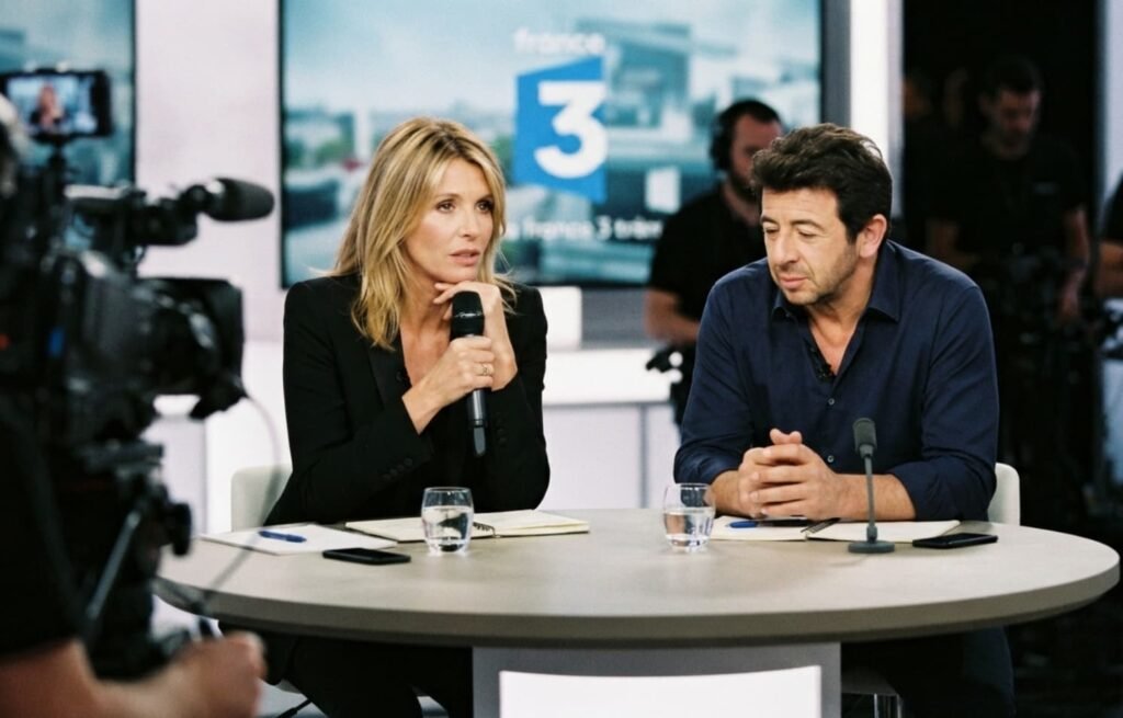Flavie Flament répond à Mimie Mathy après sa défense de Patrick Bruel Lettre P blanche majuscule sur fond bleu carré, logo du Parisien