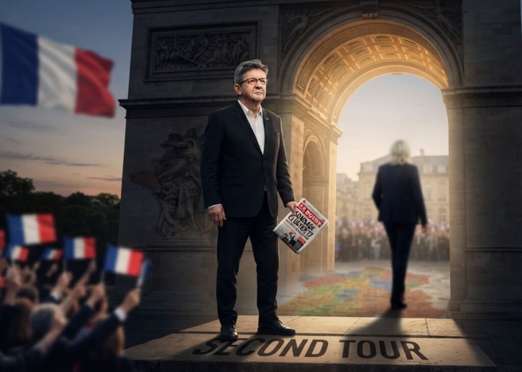 Présidentielle 2027 : Mélenchon aux portes du second tour, Le Pen en tête du sondage Jean-Luc Mélenchon s'exprime en meeting à Saint-Denis devant des militants
