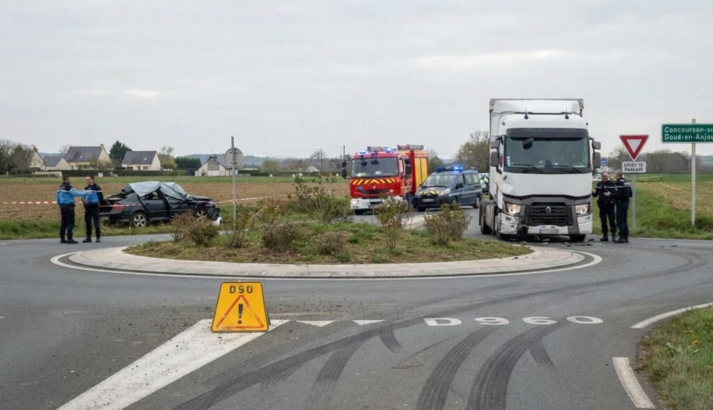 Vue aérienne du rond-point des Rochettes où la voiture et le poids lourd sont entrés en collision