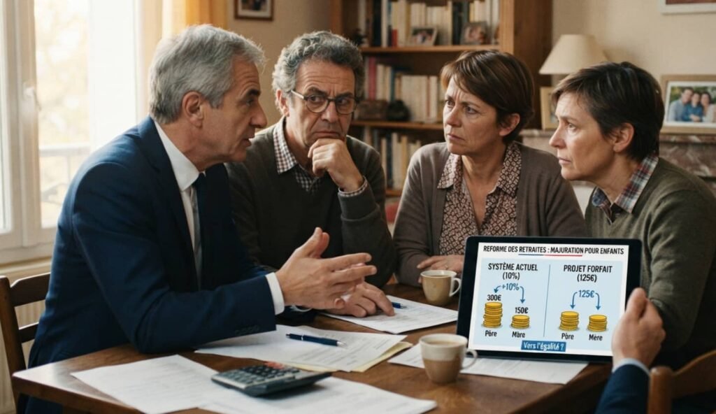Retraite en France : le gouvernement veut remplacer la prime de 10 % des pères par un forfait Jean-Pierre Farandou, ministre du Travail, en costume sombre lors d'une interview sur franceinfo tv